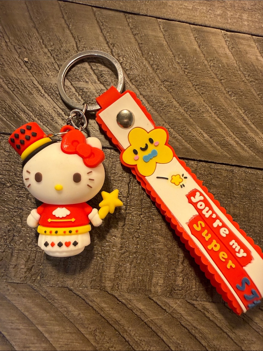 Hello Kitty Red White Yellow Star Wand Keychain Strap